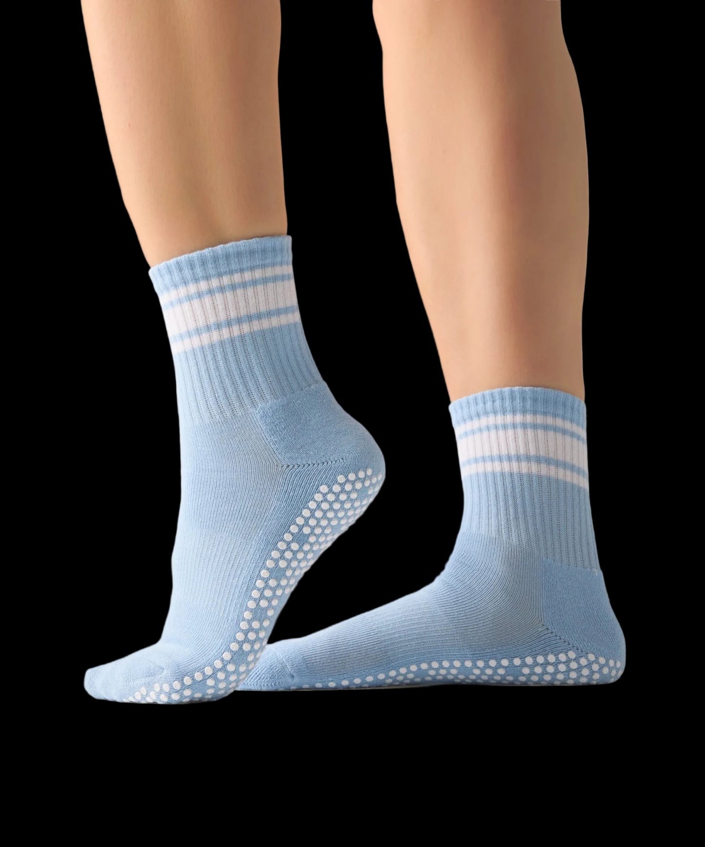 Pinnetic Crew Non‑Slip Grip Socks – Powder Blue Stripes