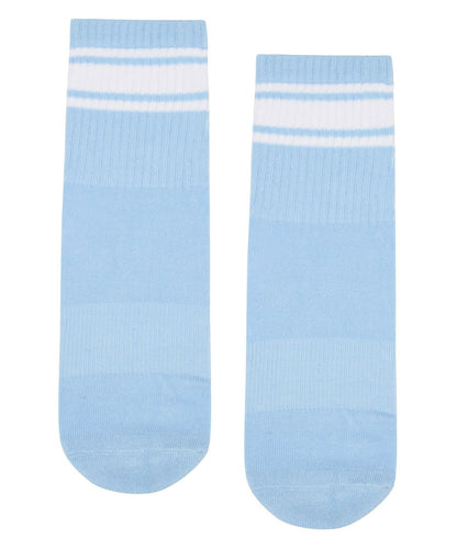 Pinnetic Crew Non‑Slip Grip Socks – Powder Blue Stripes