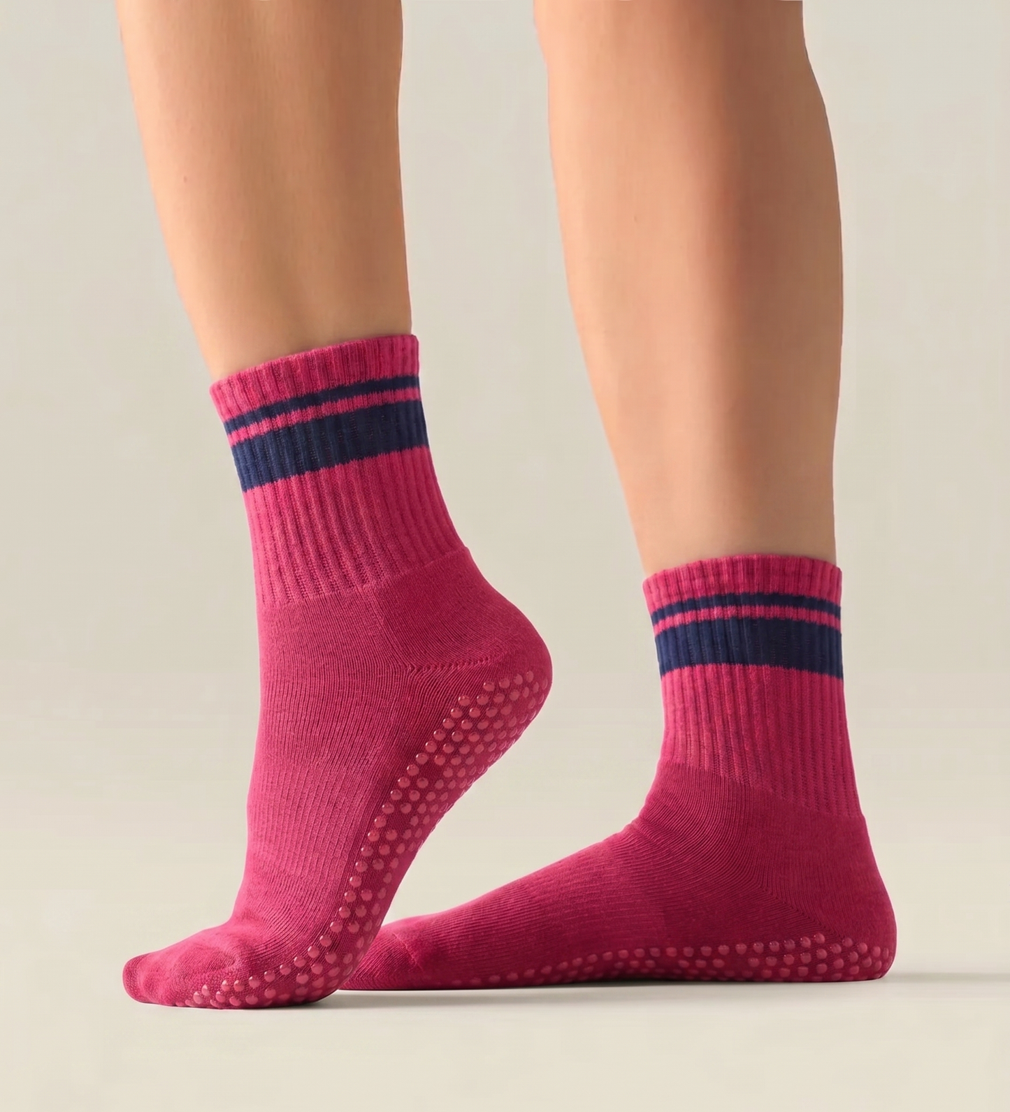 Pinnetic Crew Non‑Slip Grip Socks – Powder Blue Stripes